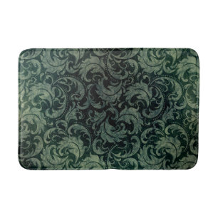 Tapis De Bain Élégant vert vintage damassé motif floral
