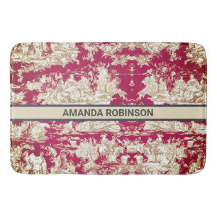 Tapis De Bain Élégant vintage lac rouge toile de jouy monogramme