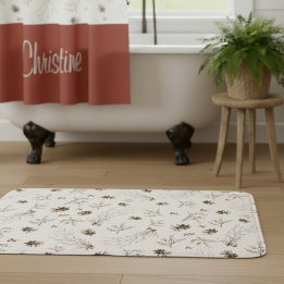Tapis De Bain Elegant Watercolor Woodland Winterberry Pattern