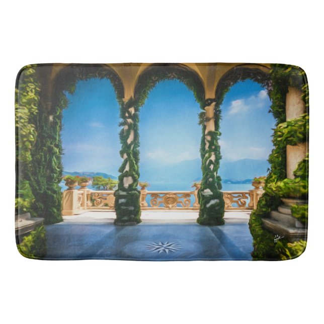 Tapis De Bain Elégante Arches de Villa Italienne Bleue & Vert (Devant)
