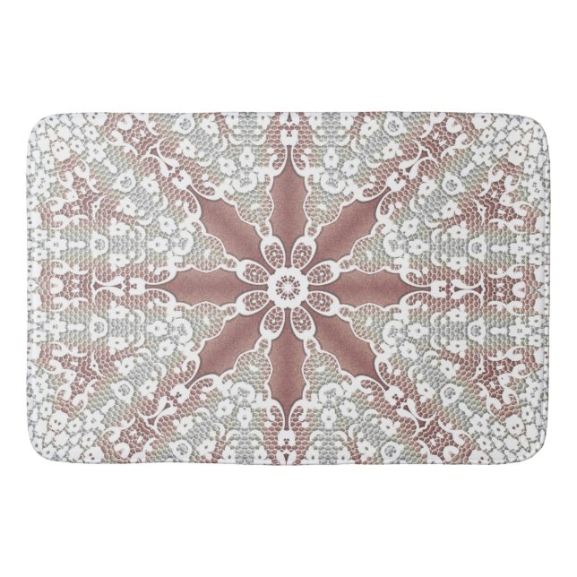 Tapis De Bain Élégante dentelle blanche chaume de bain florale (Devant)