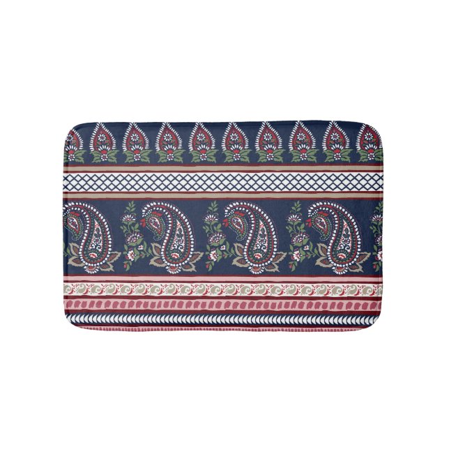 Tapis De Bain Elégante Marine Paisley : Conception des frontière (Devant)