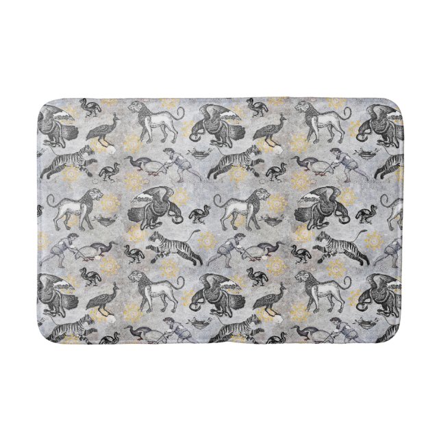 Tapis De Bain Elégante Mosaïque Noir Blanc Or Tigre Lion Eagle (Devant)