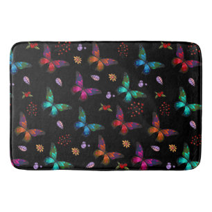 Tapis De Bain Élégants papillons colorés sur le noir