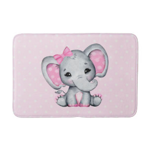 Tapis De Bain Eléphant de bébé rose mignon avec oreilles Poka Do