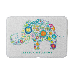 Tapis De Bain Eléphant floral coloré mignon
