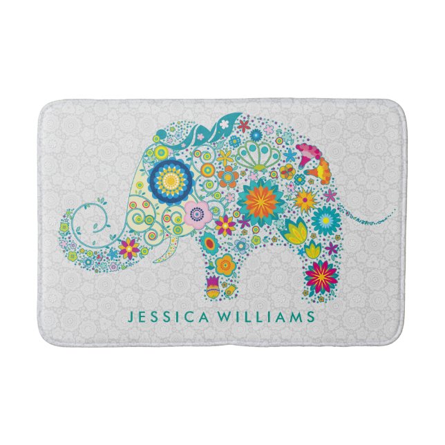 Tapis De Bain Eléphant floral coloré mignon (Devant)