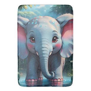 Tapis De Bain Eléphant mignon dans la pluie