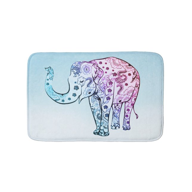 Tapis De Bain Eléphant rose Et Bleu Paisley (Devant)