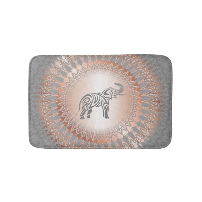 Tapis De Bain Eléphant rose Gold Grey Mandala (Devant)