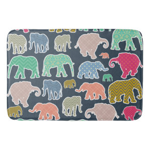 Tapis De Bain Eléphants Colorés, Motif Des Eléphants, Zigzag