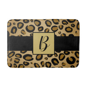 Tapis De Bain Empreinte de léopard Cheetah Peint Spots Or Beige 