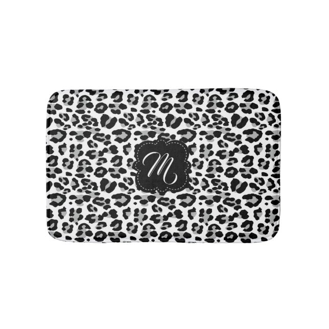 Tapis De Bain Empreinte de léopard noir et blanc avec le (Devant)