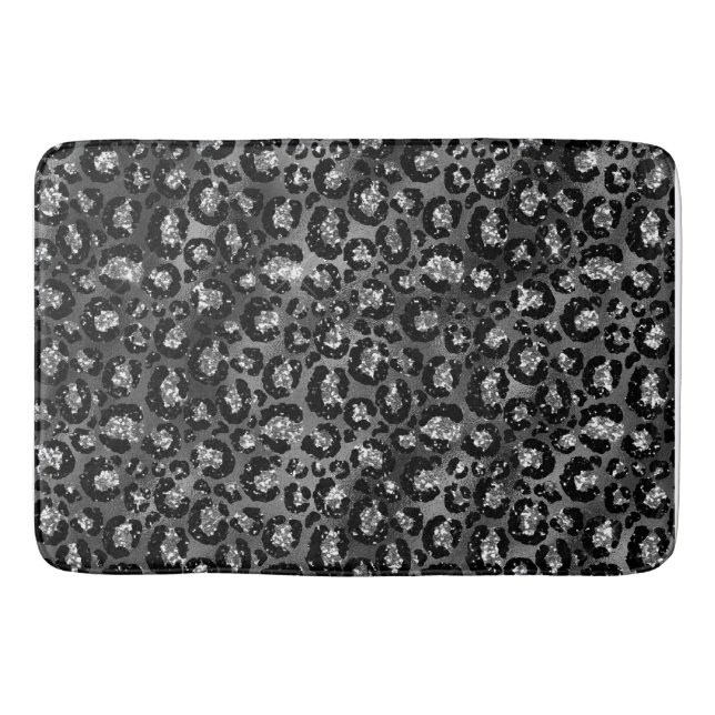 Tapis De Bain Empreinte de léopard noir et gris argenté (Devant)