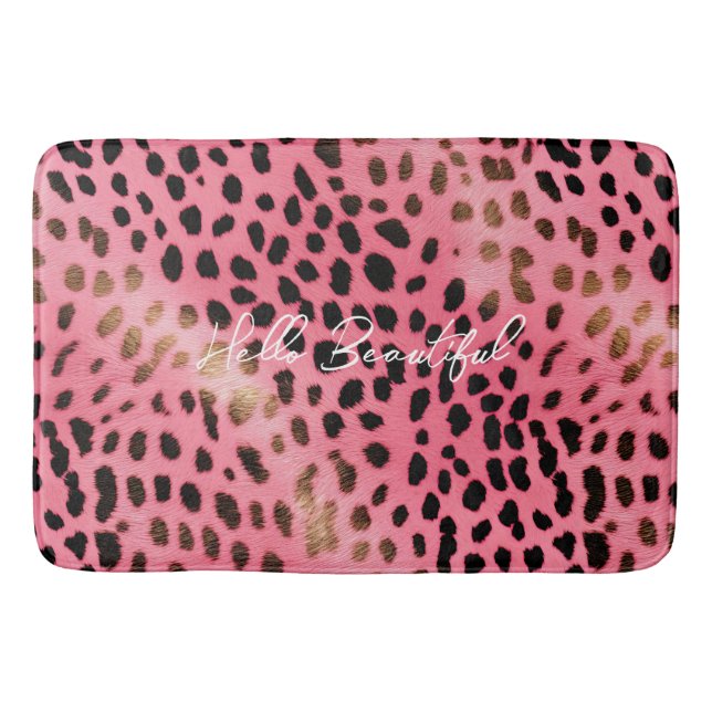 Tapis De Bain Empreinte de léopard noir rose Abstrait (Devant)