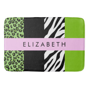 Tapis De Bain Empreinte de léopard, Zebra Print, Vert, Votre nom