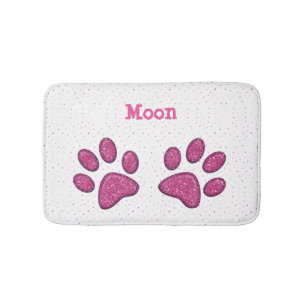 Tapis De Bain empreinte de patte de scintillement de chat - rose