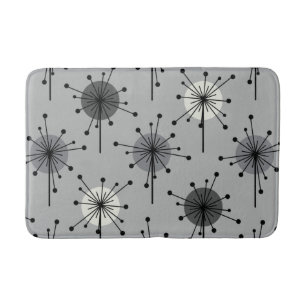 Tapis De Bain Époque atomique Spoutnik Starburst Fleurs Gris