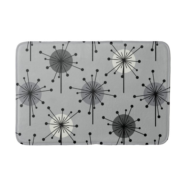 Tapis De Bain Époque atomique Spoutnik Starburst Fleurs Gris (Devant)