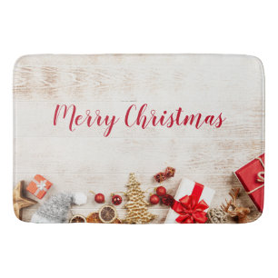 Tapis De Bain Équipe cycliste Christmas sur Rustic Wooden Board