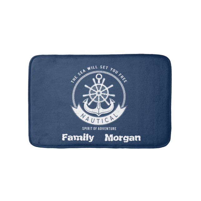 Tapis De Bain Esprit nautique Ancre, Roue, Bleu marine (Devant)