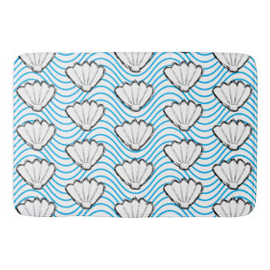 Tapis De Bain Esquisses de coquillage Motifs de vague blanc et b