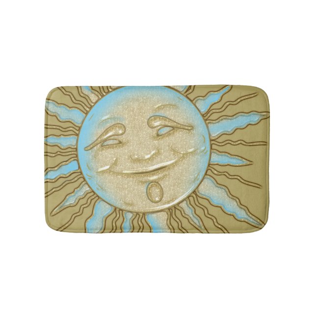 Tapis De Bain Été Souriant Soleil Bleu Mat Bain Or (Devant)