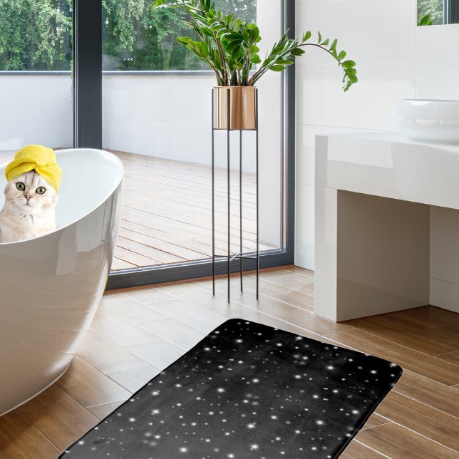 Tapis De Bain Étincelles de lumière noir et blanc (Créateur téléchargé)