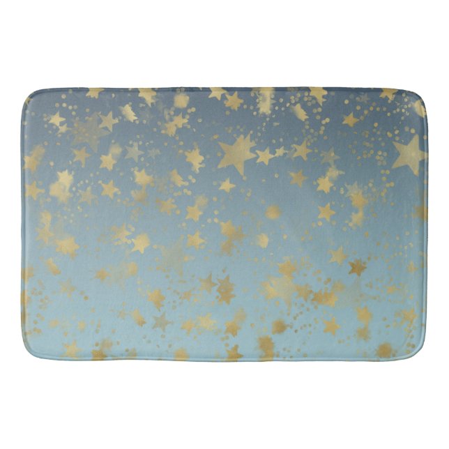 Tapis De Bain Étoiles Aqua Blue Gold Ombre (Devant)