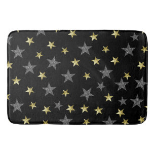 Tapis De Bain Étoiles argent et or Étoile noire d'Hollywood Glam