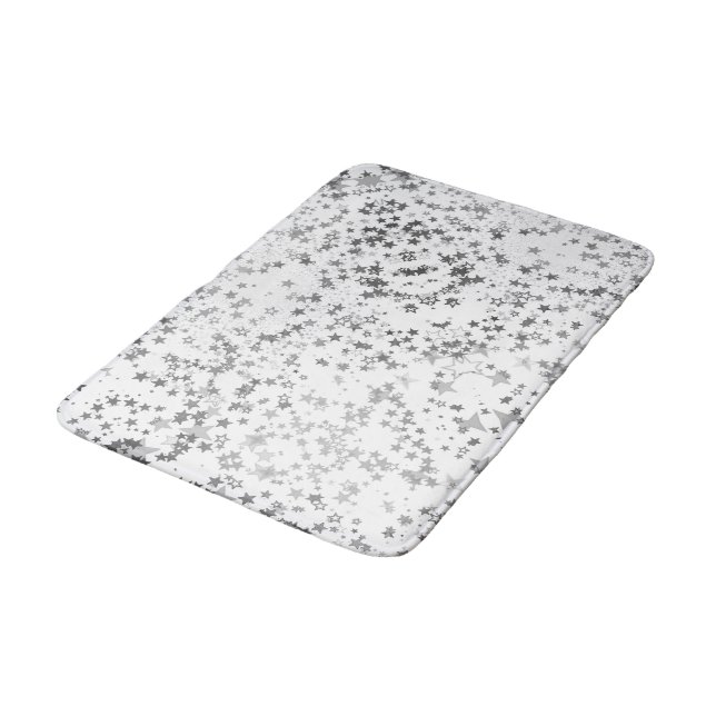 Tapis De Bain Étoiles d'argent lunaire sur blanc (Angle)