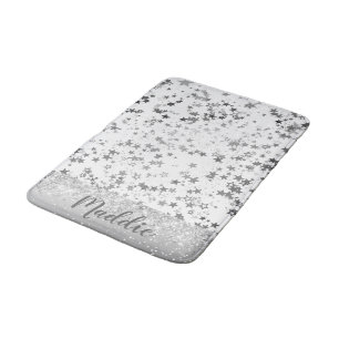 Tapis De Bain Étoiles d'argent Whimsical sur blanc personnalisé