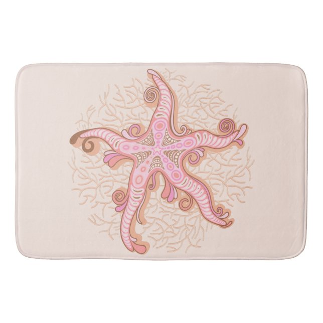 Tapis De Bain Étoiles de mer et motif pastel rose corail (Devant)