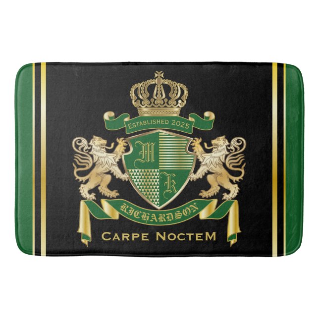 Tapis De Bain Faites votre propre blason Green Gold Lion Emblem (Devant)