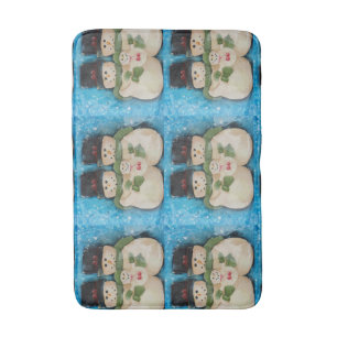 Tapis De Bain Famille bleue de bonhomme de neige