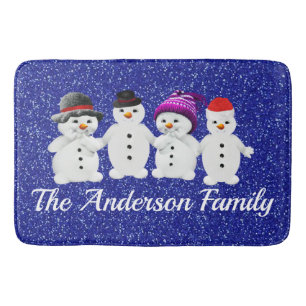 Tapis De Bain Famille de quatre Snowmen Blue Sparkle Winter