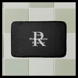 Tapis De Bain Famille Noir Blanc Gris Monogramme Classique