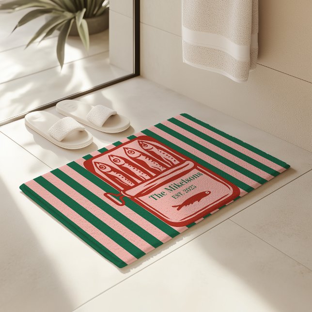 Tapis De Bain Famille personnalisée Rétro Sardine Tin Stripes (Créateur téléchargé)