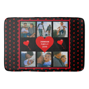 Tapis De Bain Famille Photo Collage Famille Coeur Noir Arrière -