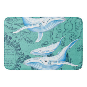 Tapis De Bain Famille Teal de baleines bleues