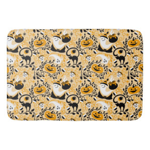 Tapis De Bain Fantôme, Citrouille et chats noirs