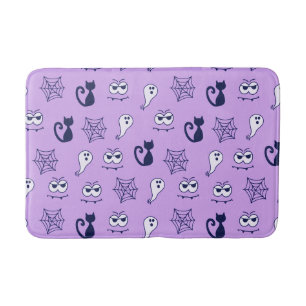Tapis De Bain Fantôme, toiles d'araignées et chats noirs violet