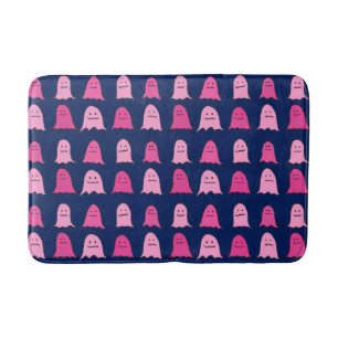 Tapis De Bain Fantômes d'Halloween rose sur bleu foncé