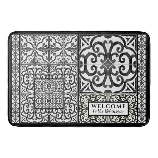 Tapis De Bain Farmhouse moderne Accueil Famille noire et blanche (Devant)