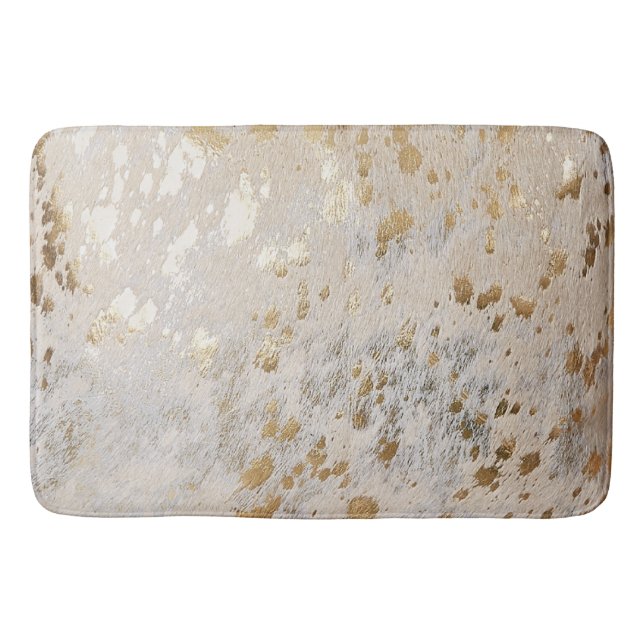 Tapis De Bain Faux Cuir Or Cowhide Imprimer Métal (Devant)
