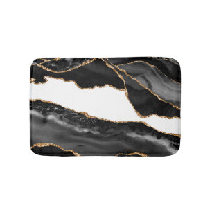 Tapis De Bain Faux Marblé Agate Black Stone Luxe