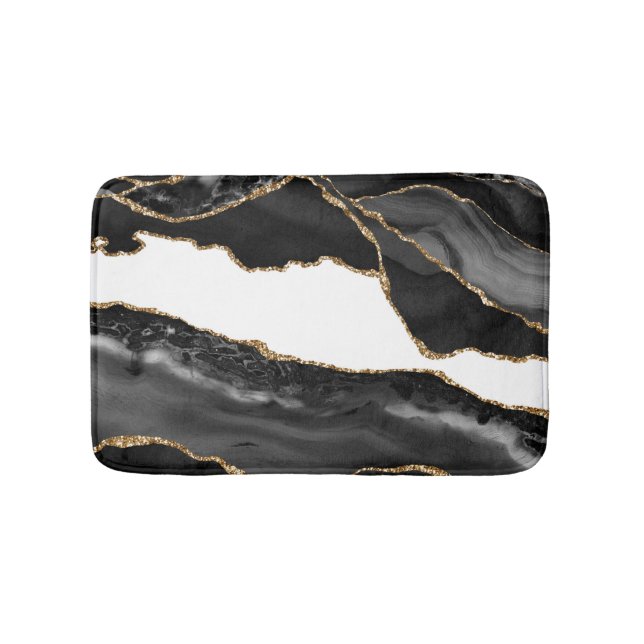 Tapis De Bain Faux Marblé Agate Black Stone Luxe (Devant)