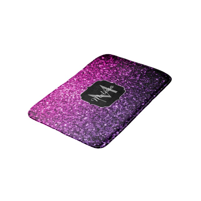 Tapis De Bain Faux paillettes dégradé rose violet Monogramme (Angle)