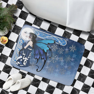 Tapis De Bain Fée de la lune d'hiver celtique bleue Flocons de n