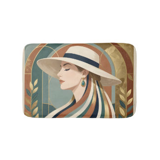 Tapis De Bain Femme avec chapeau de soleil art déco